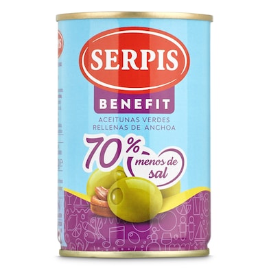 Aceitunas rellenas de anchoa bajo en sal Serpis 130 g-0