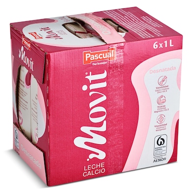 Leche desnatada calcio Pascual Movit pack 6 x 1 L-0