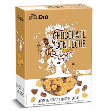 Cereales copos de arroz y trigo integral con chocolate Gran Dia 300 g-0