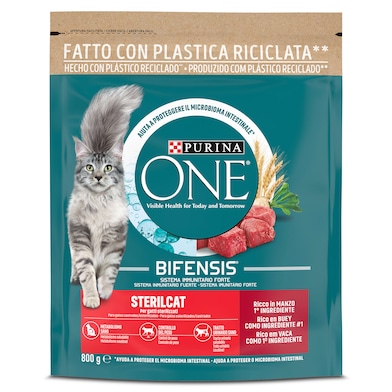 Alimento para gatos esterilizados con buey Purina one 800 g-0