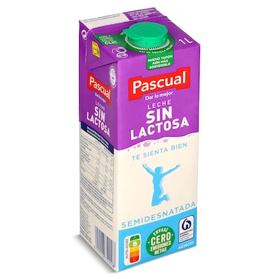 Leche semidesnatada sin lactosa Pascual 1 L-0
