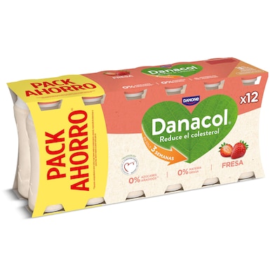 Bebida láctea de fresa 0% azúcares añadidos Danacol 12 x 100 g-0