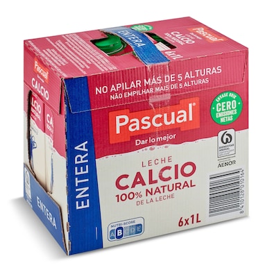 Leche entera calcio Pascual pack 6 x 1 L-0