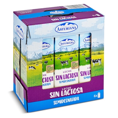 Leche semidesnatada sin lactosa Asturiana pack 6 x 1 L-0