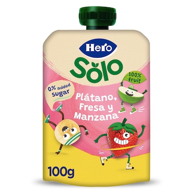 Alimento infantil con puré plátano, fresa y manzana Hero 100 g-0