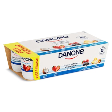 Yogur sabor coco, fresa, frutos del bosque y macedonia Danone 8 x 120 g-0