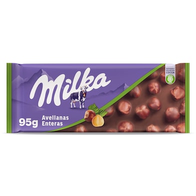 Chocolate con leche y avellanas enteras Milka 95 g-0