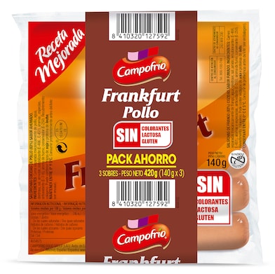 Salchichas cocidas Frankfurt de pollo Campofrío 3 x 140 g-0