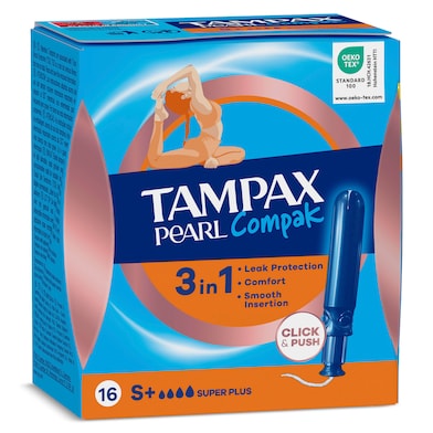 Tampón pearl compak super plus Tampax 16 unidades-0