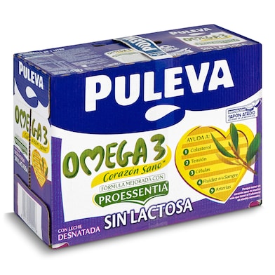 Bebida láctea omega 3 sin lactosa Puleva pack 6 x 1 L-0