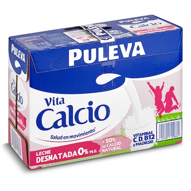 Leche desnatada calcio Puleva pack 6 x 1 L-0