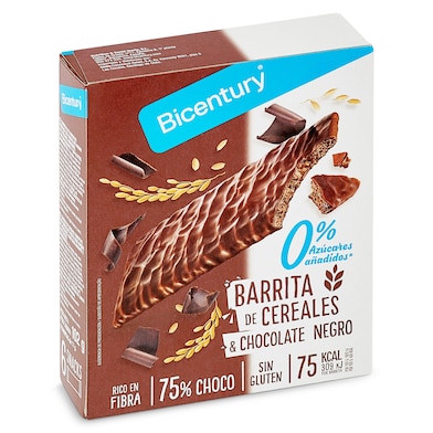 Barritas de cereales bañadas con chocolate negro sin azúcares Bicentury 102 g-0