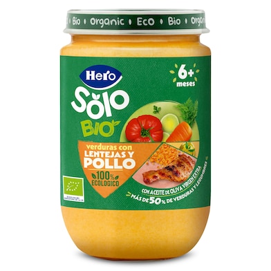 Puré de verduras con lentejas y pollo bio Hero 190 g-0