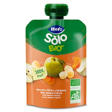 Alimento infantil con puré manzana, plátano y zanahoria 100% ecológica Hero 100 g-0