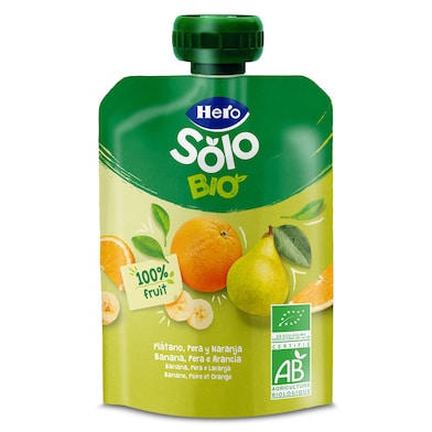 Alimento infantil con puré de pera, plátano y naranja 100% ecológica Hero 100 g-0