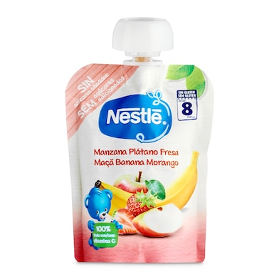 Alimento infantil con puré de manzana, plátano y fresa Nestlé Naturnes 90 g-0