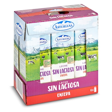 Leche entera sin lactosa Asturiana pack 6 x 1 L-0