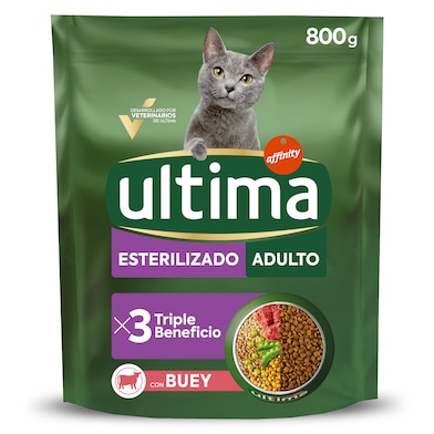 Alimento para gatos esterilizados con buey Ultima 800 g-0
