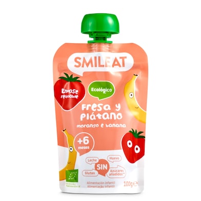 Alimento infantil con puré de fresa y plátano Smileat 100 g-0