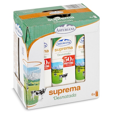 Leche desnatada suprema Asturiana pack 6 x 1 L-0