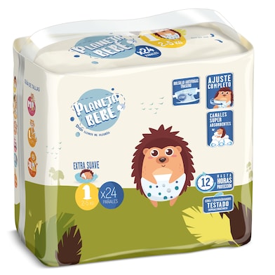 Pañales 2-5 kg talla 1 Dia Planeta Bebé 24 unidades-0