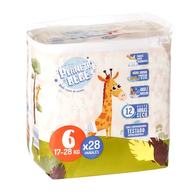 Pañales 17-28 kg talla 6 Dia Planeta Bebé 28 unidades-0
