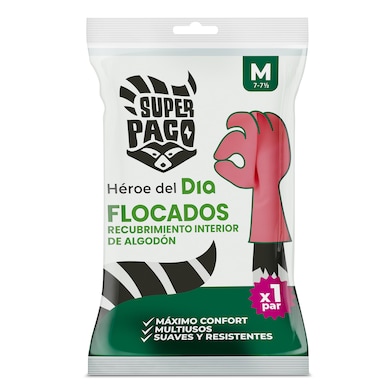 Guantes flocados de látex talla M Dia Super Paco bolsa 2 unidades-0