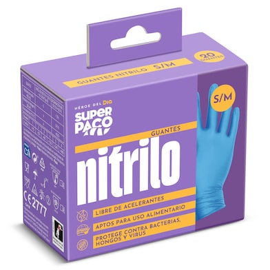 Guantes nitrilo desechables talla S/M Dia Super Paco 20 unidades-0