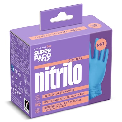Guantes nitrilo desechables talla M/L Dia Super Paco 20 unidades-0