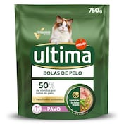 Alimento para gatos adultos anti bolas de pelo con pavo Ultima 750 g