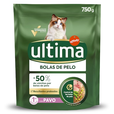 Alimento para gatos adultos anti bolas de pelo con pavo Ultima 750 g-0