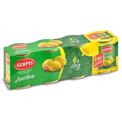 Aceitunas rellenas de anchoa Serpis 4 x 50 g-0