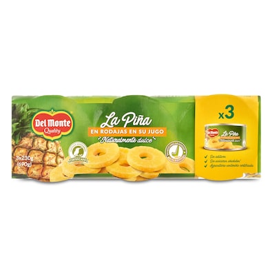 Piña en su jugo en rodajas Del monte 3 x 140 g-0