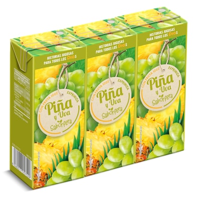 Zumo de piña y uva 100% Dia Saborfera brik 3 x 200 ml-0