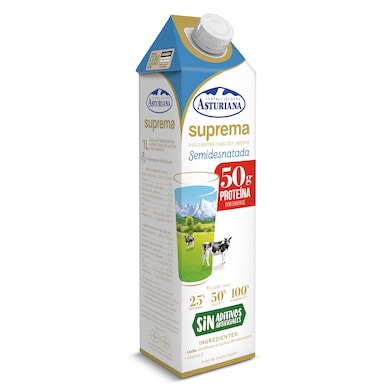 Leche suprema semidesnatada Asturiana 1 L-0