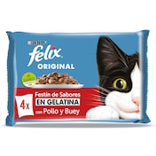 Alimento para gatos en gelatina con pollo y buey Felix 340 g