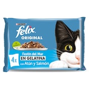 Alimento para gatos en gelatina atún y salmón Felix 340 g