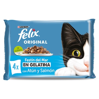 Alimento para gatos en gelatina atún y salmón Felix 340 g-0