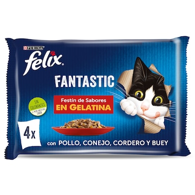Alimento para gatos fantastic con pollo, conejo, cordero y buey Felix 4 x 85 g-0