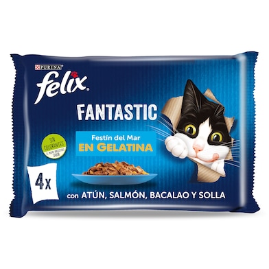 Alimento para gatos fantastic sabor festín del mar 4 unidades Felix 340 g-0