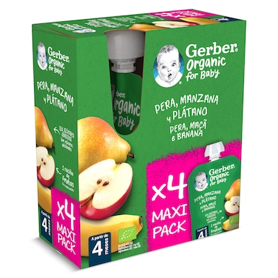 Puré de pera, manzana y plátano Gerber 4 x 90 g-0