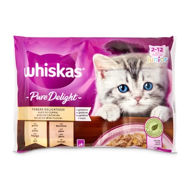 Alimento para gatos junior aves en gelatina Whiskas pure delight 4 x 85 g-0