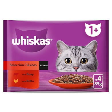 Alimento para gatos en salsa con pollo y buey Whiskas 4 x 85 g-0