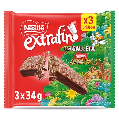 Barritas de chocolate y galleta Nestlé Jungly 102 g-0