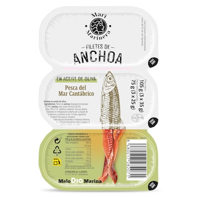 Filetes de anchoa en aceite de oliva Dia Mari Marinera 3 x 25 g-0