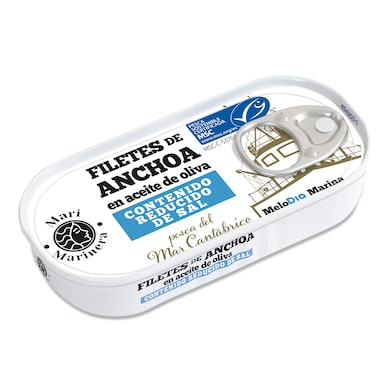 Filetes de anchoa del Cantábrico MSC en aceite de oliva reducido sal Dia Mari Marinera 29 g-0