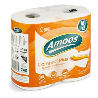 Papel higiénico compacto triple rollo Amoos bolsa 4 unidades-0