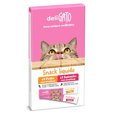 Snack para gatos líquido de pollo y salmón Dia Deligato 105 g-0