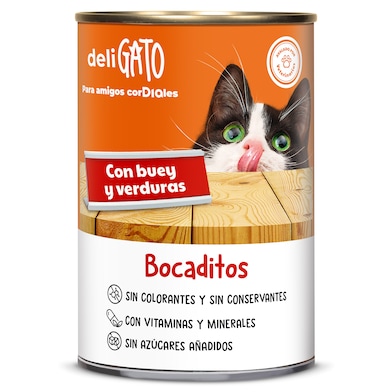 Alimento para gatos bocaditos con buey y verduras Dia Deligato 400 g-0