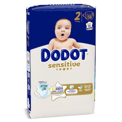 Pañales recién nacido 4-8 kg talla 2 Dodot 58 unidades-0